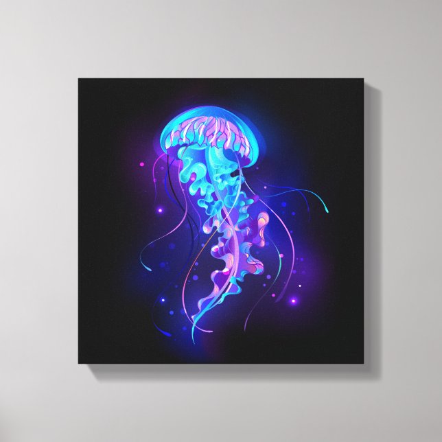 Vibrant Colour Glowing Jellyfish Canvas Print (Front)
