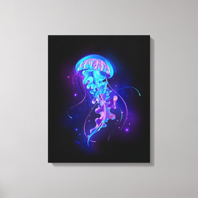 Vibrant Colour Glowing Jellyfish Canvas Print (Front)