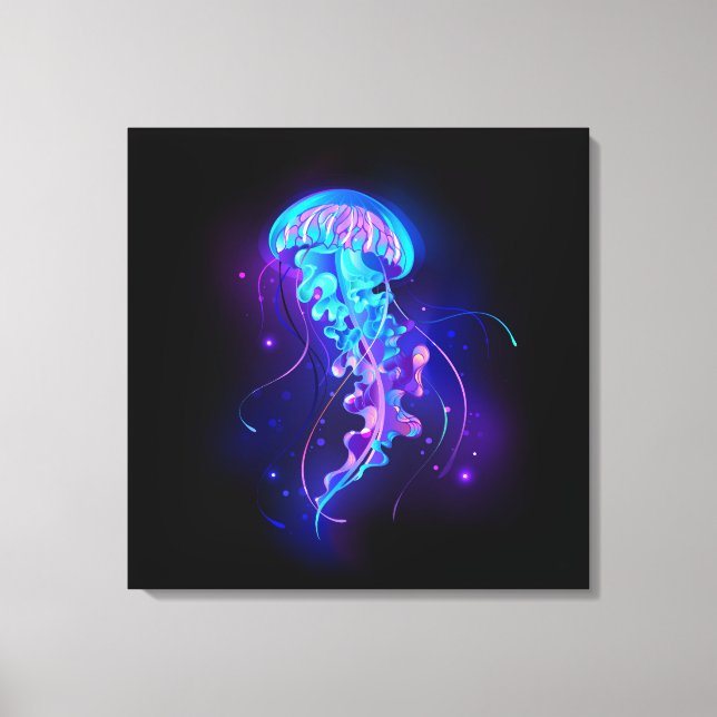 Vibrant Colour Glowing Jellyfish Canvas Print (Front)