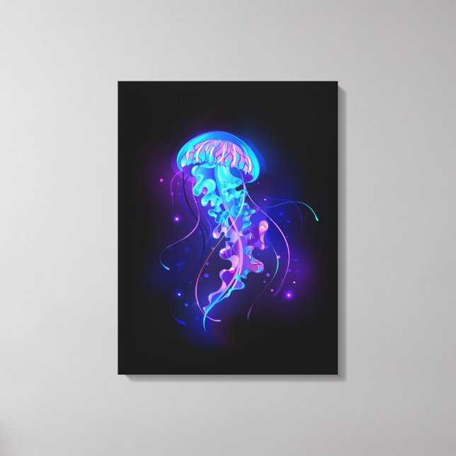 Vibrant Colour Glowing Jellyfish Canvas Print (Front)