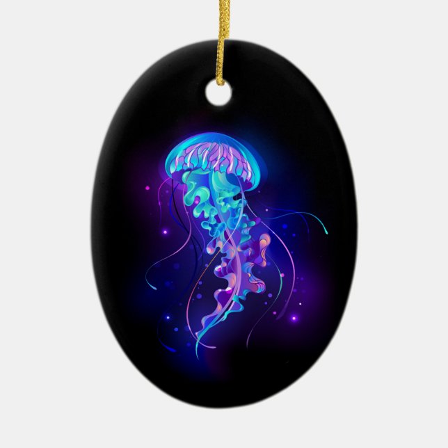 Vibrant Colour Glowing Jellyfish Ceramic Ornament (Front)