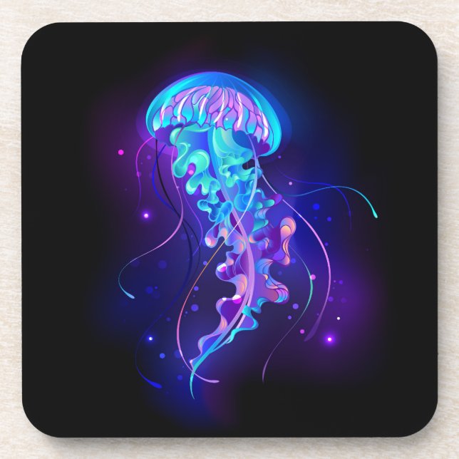 Vibrant Colour Glowing Jellyfish Coaster (Front)