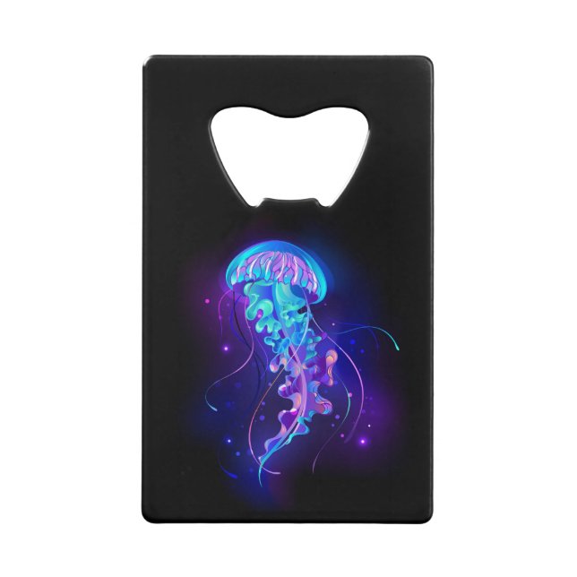 Vibrant Colour Glowing Jellyfish Credit Card Bottle Opener (Front)