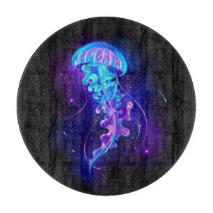Vibrant Colour Glowing Jellyfish Cutting Board