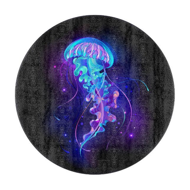 Vibrant Colour Glowing Jellyfish Cutting Board (Front)