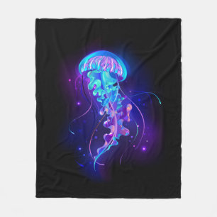 Vibrant Colour Glowing Jellyfish Fleece Blanket