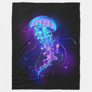 Vibrant Colour Glowing Jellyfish Fleece Blanket