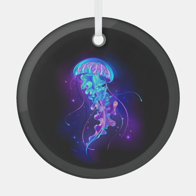 Vibrant Colour Glowing Jellyfish Glass Ornament (Front)