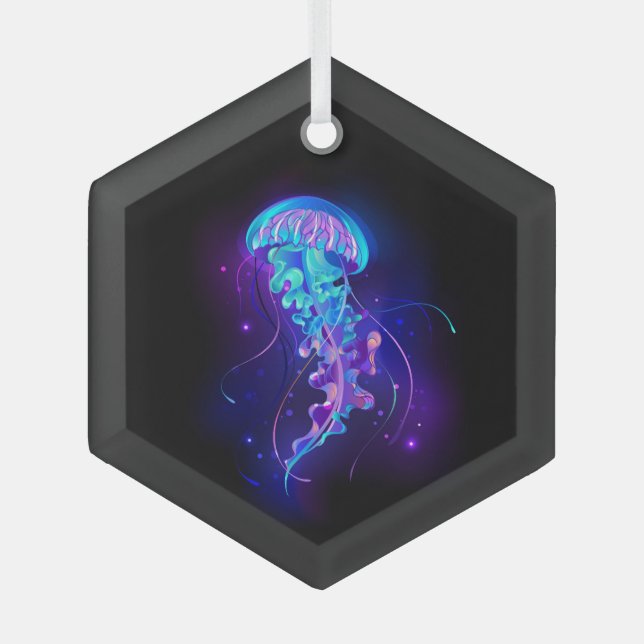 Vibrant Colour Glowing Jellyfish Glass Ornament (Front)