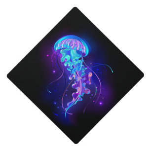 Vibrant Colour Glowing Jellyfish Graduation Cap Topper