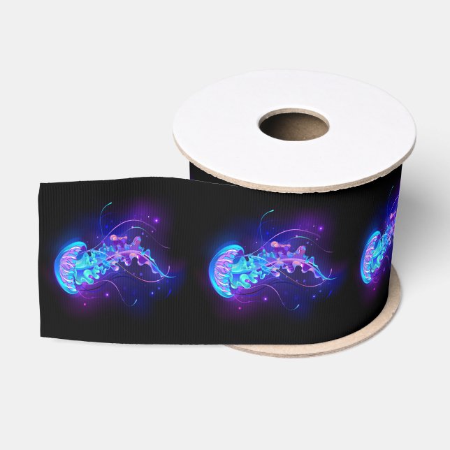 Vibrant Colour Glowing Jellyfish Grosgrain Ribbon (Spool)