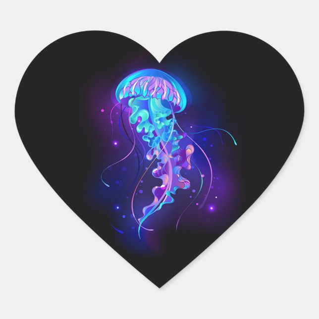 Vibrant Colour Glowing Jellyfish Heart Sticker (Front)