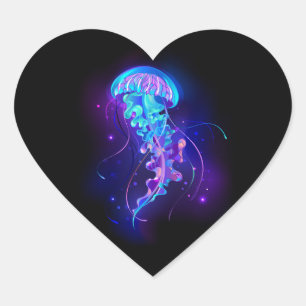 Vibrant Colour Glowing Jellyfish Heart Sticker