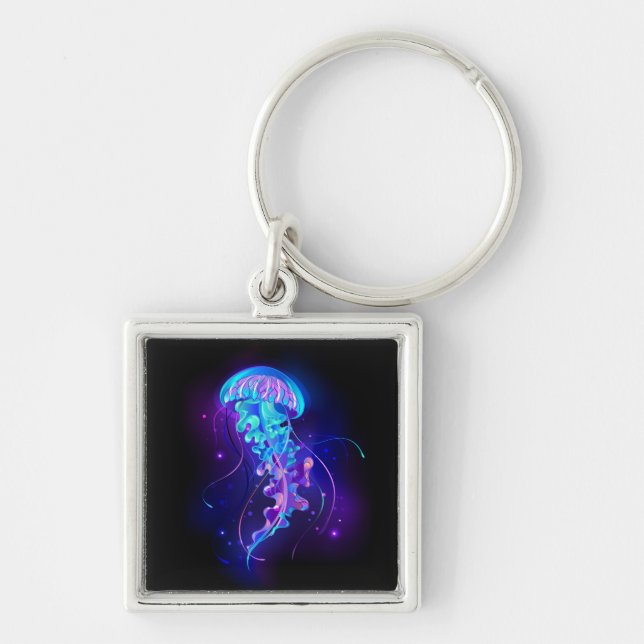Vibrant Colour Glowing Jellyfish Keychain (Front)