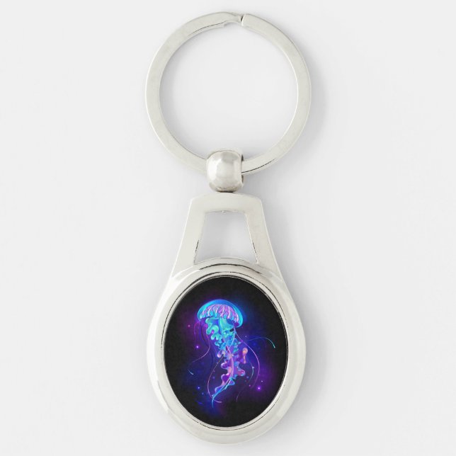 Vibrant Colour Glowing Jellyfish Keychain (Front)