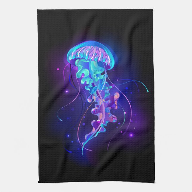 Vibrant Colour Glowing Jellyfish Kitchen Towel (Vertical)