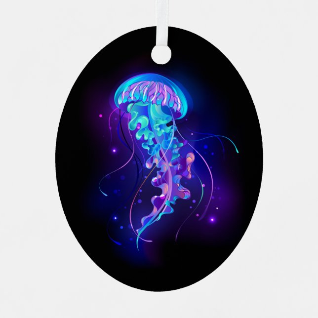 Vibrant Colour Glowing Jellyfish Metal Ornament (Front)