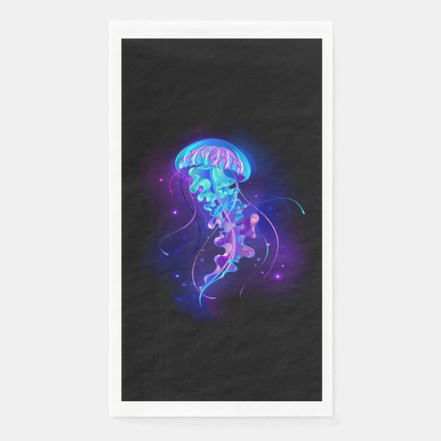Vibrant Colour Glowing Jellyfish Napkin (Front)