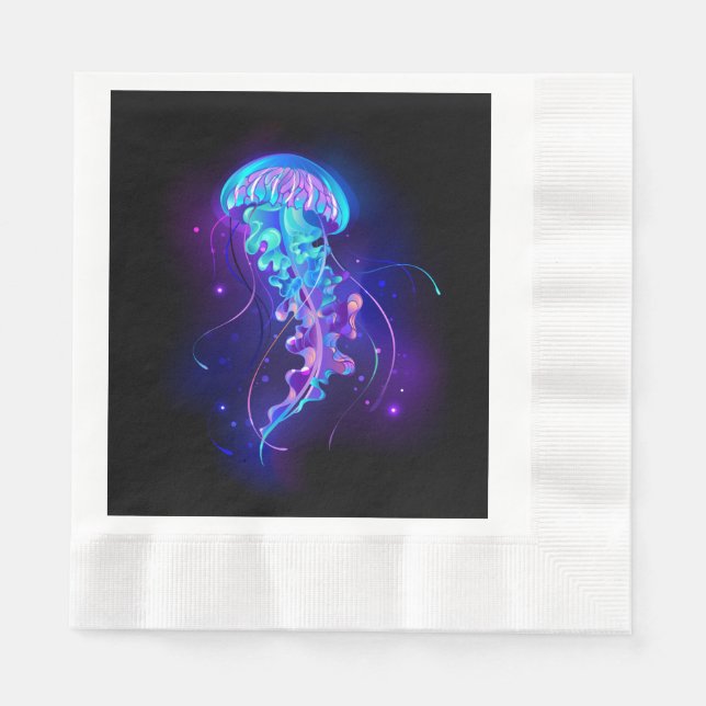 Vibrant Colour Glowing Jellyfish Napkin (Front)