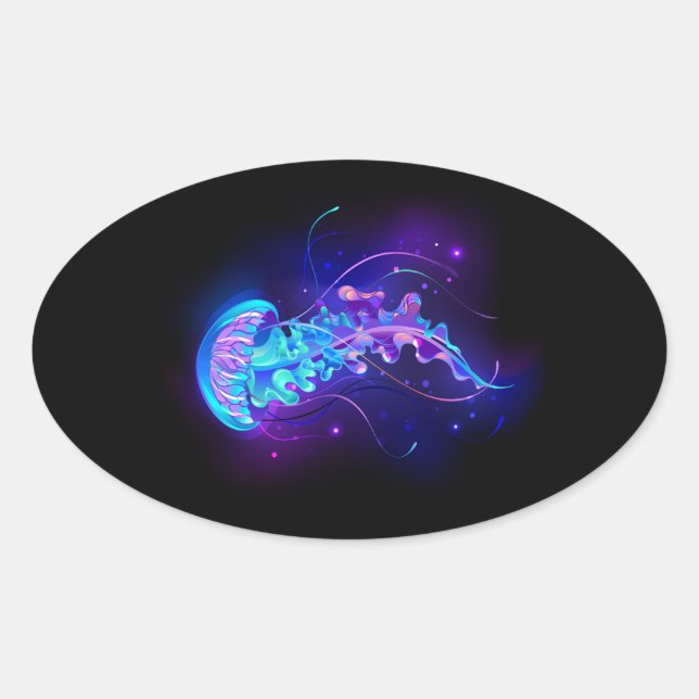 Vibrant Colour Glowing Jellyfish Oval Sticker (Front)