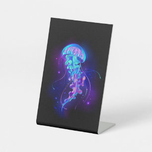 Vibrant Colour Glowing Jellyfish Pedestal Sign