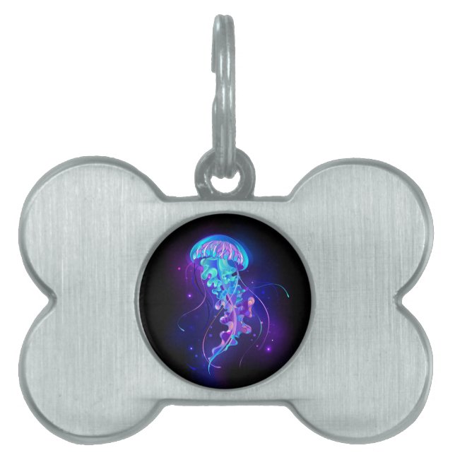 Vibrant Colour Glowing Jellyfish Pet ID Tag (Front)