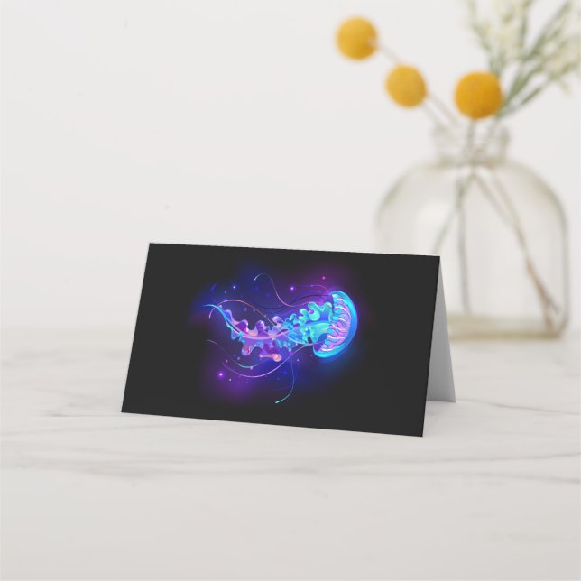 Vibrant Colour Glowing Jellyfish Place Card (Front)