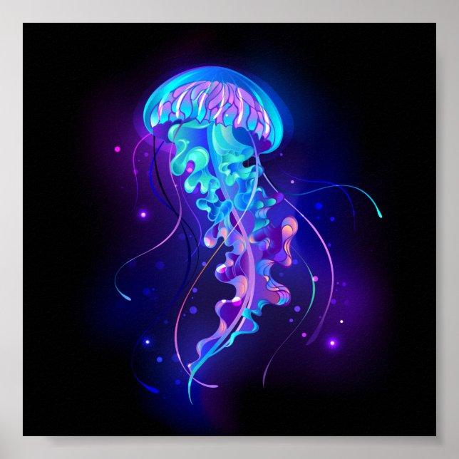 Vibrant Colour Glowing Jellyfish Poster (Front)