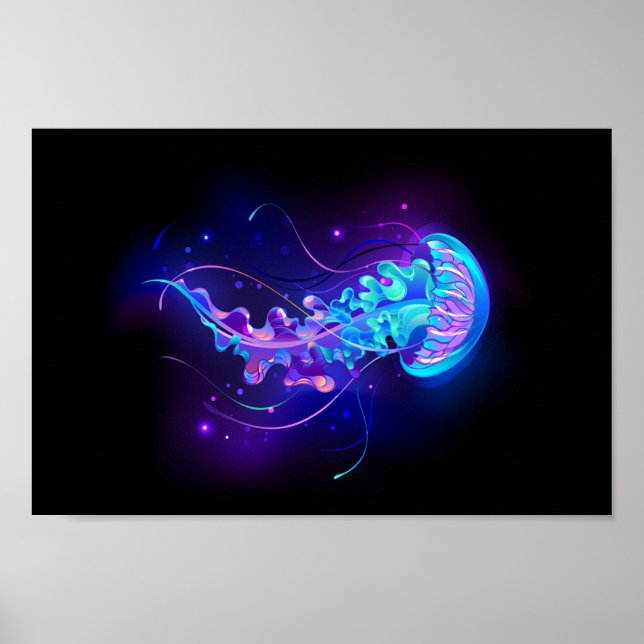 Vibrant Colour Glowing Jellyfish Poster (Front)