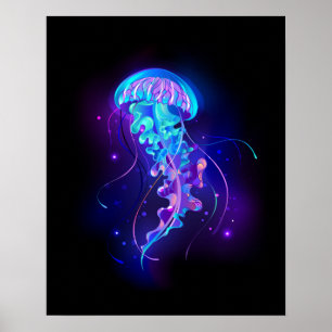Vibrant Colour Glowing Jellyfish Poster