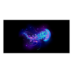 Vibrant Colour Glowing Jellyfish Poster