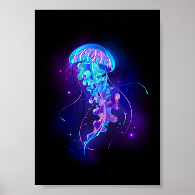 Vibrant Colour Glowing Jellyfish Poster (Front)