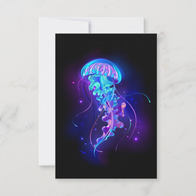 Vibrant Colour Glowing Jellyfish RSVP Card (Front)
