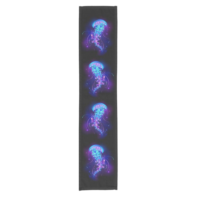 Vibrant Colour Glowing Jellyfish Short Table Runner (Front)