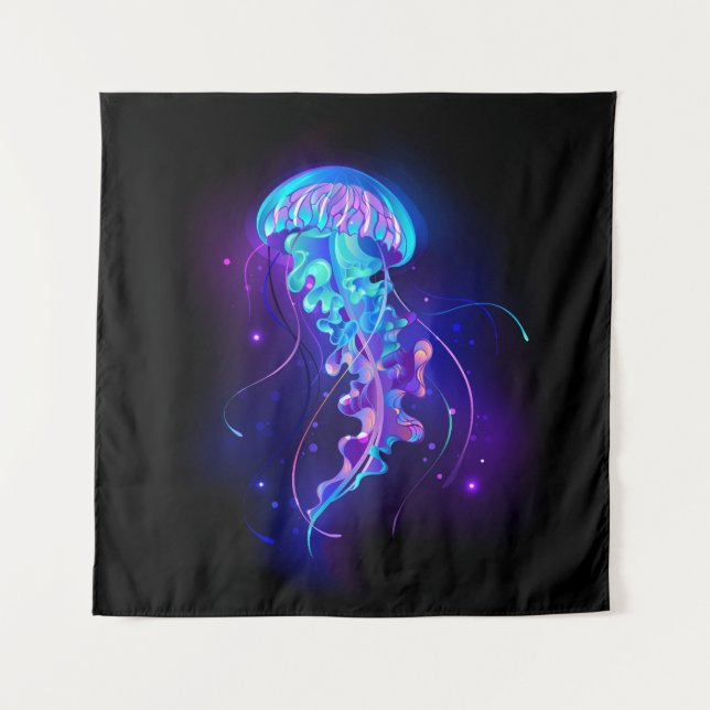 Vibrant Colour Glowing Jellyfish Tapestry (Front)