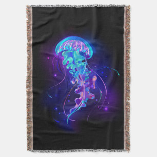 Vibrant Colour Glowing Jellyfish Throw Blanket