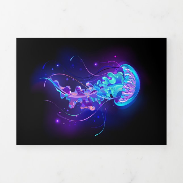 Vibrant Colour Glowing Jellyfish Tri-Fold Holiday Card (Cover)