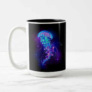 Vibrant Colour Glowing Jellyfish Two-Tone Coffee Mug