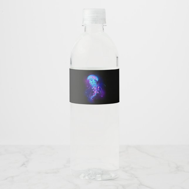 Vibrant Colour Glowing Jellyfish Water Bottle Label (Front)