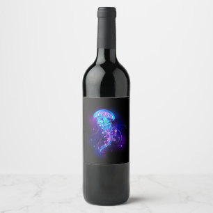 Vibrant Colour Glowing Jellyfish Wine Label