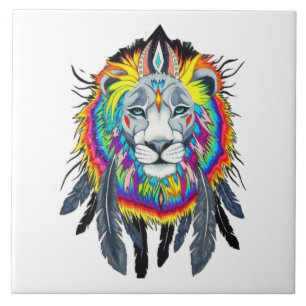 Vibrant colour Lion Drawing Tile