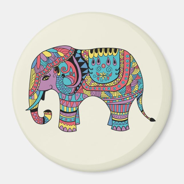 Vibrant Colour Mandala Elephant Magnet (Front)