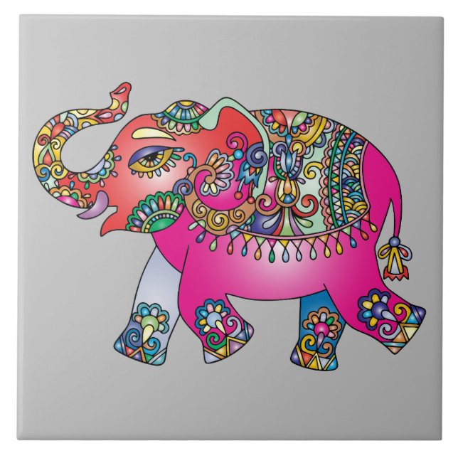 Vibrant Colour Mandala Elephant Tile (Front)