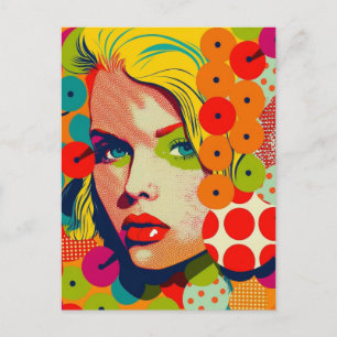 Vibrant Colour Pop Art Female Portrait Retro Postcard