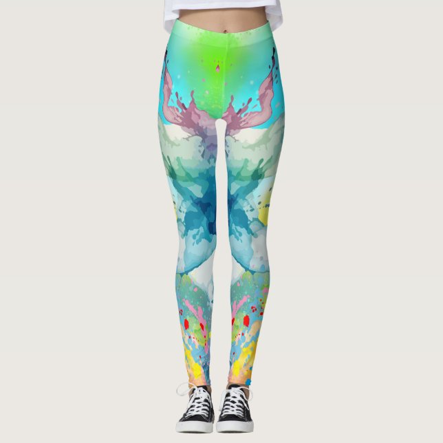 Vibrant Colour Splash Graphic Leggings (Front)