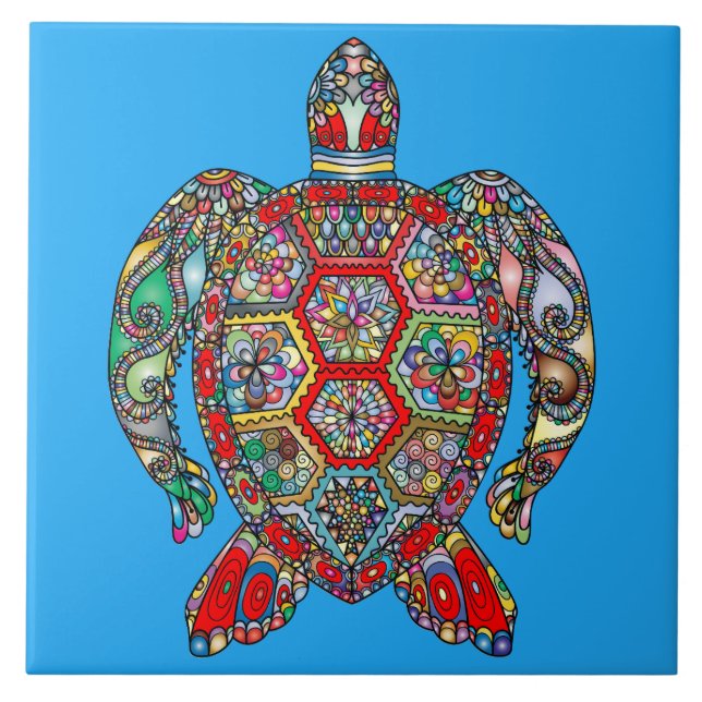 Vibrant colour turtle tile (Front)