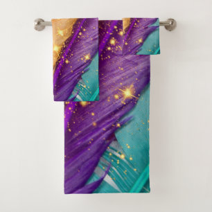 Vibrant Coloured Feathers Bath Towel Set