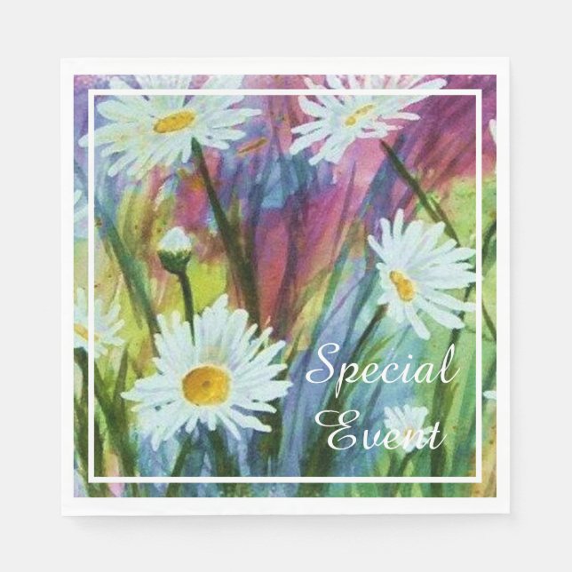 Vibrant Coloured Field of White Daisies Napkin (Front)