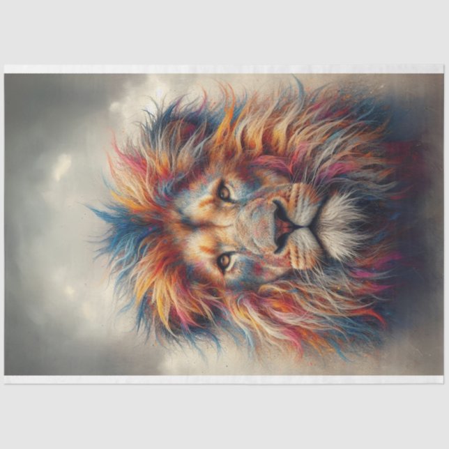 Vibrant Coloured Lion Head Decoupage Tissue Paper (Front)
