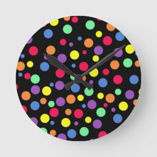 Vibrant Coloured Polka Dots Round Clock